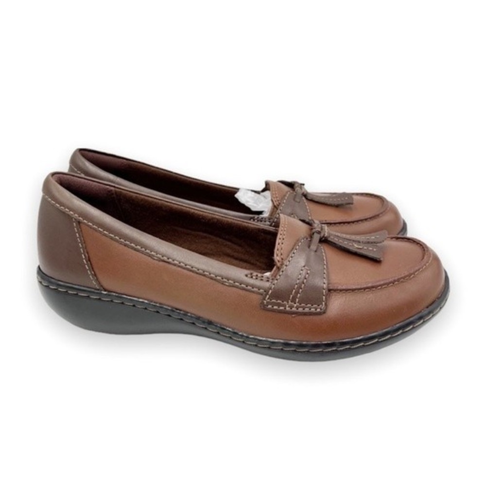 Clarks Size 5.5‎ Ashland Bubble Brown Leather Slip On Comfort Loafers Shoes